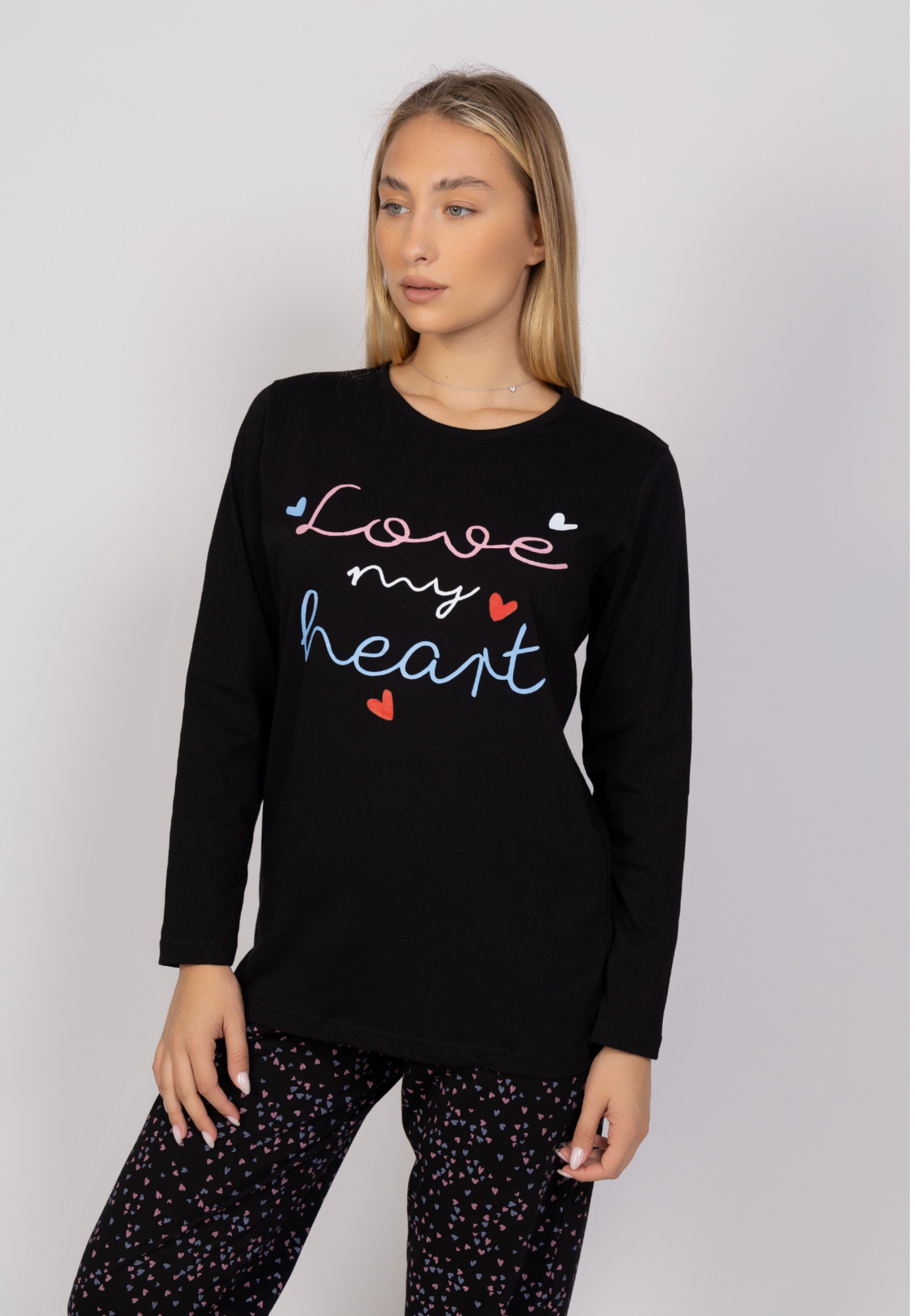 Πιτζάμα γυναικεία Love My Heart Cherry CHR2403-Μαύρο φωτογραφία