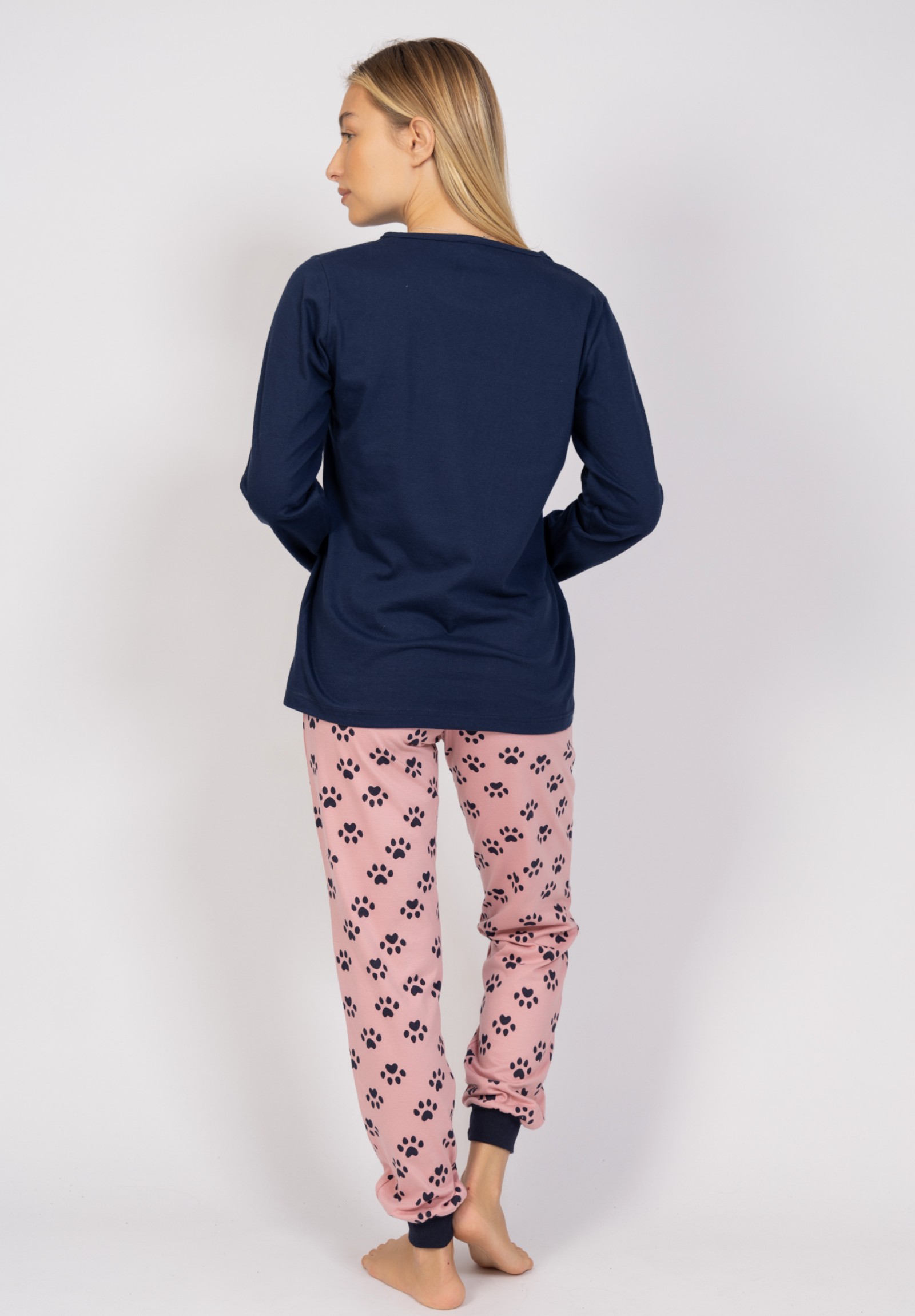 Πιτζάμα γυναικεία Meow Blue & Pink Cherry CHR24545-Μπλε φωτογραφία