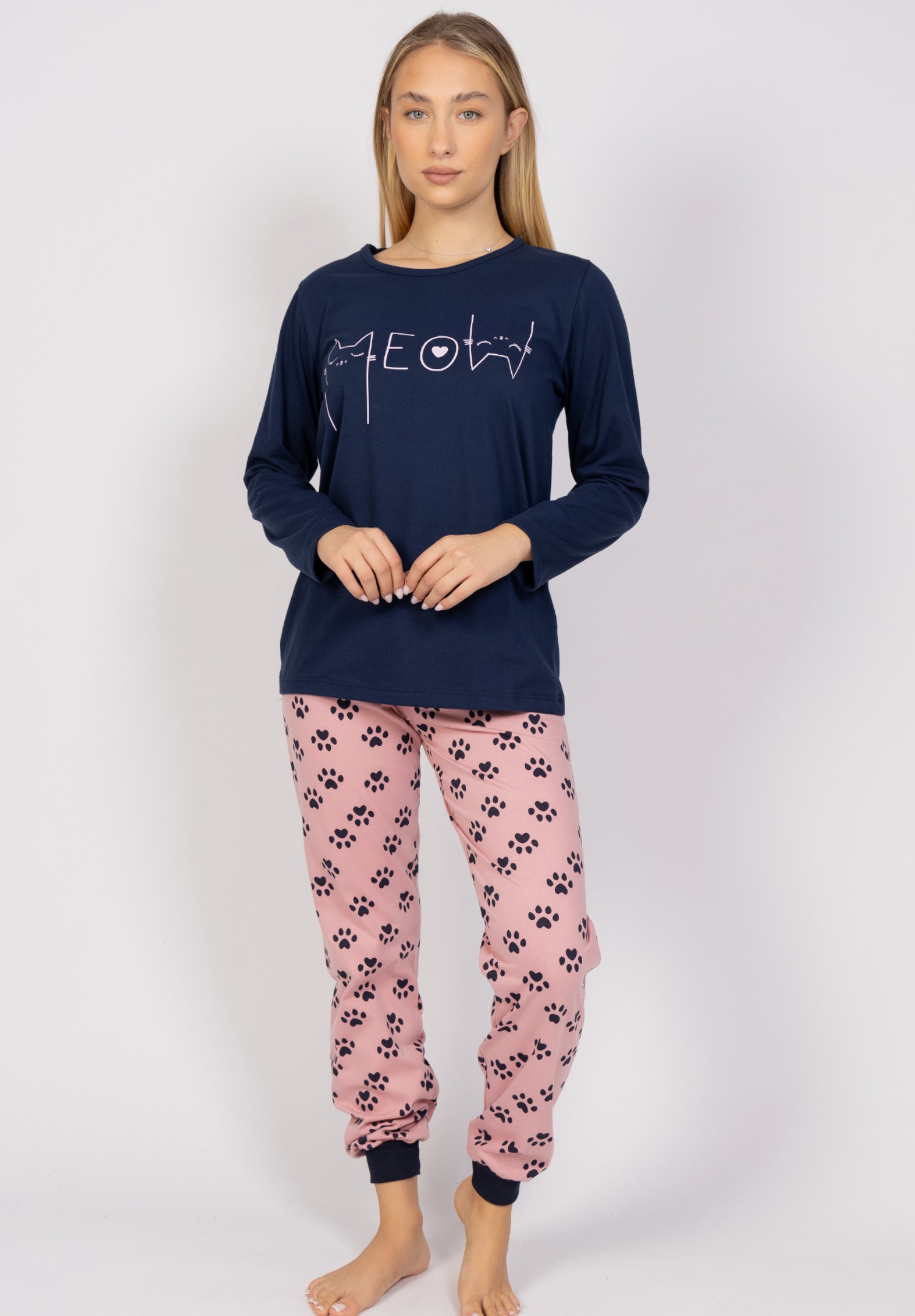 Πιτζάμα γυναικεία Meow Blue & Pink Cherry CHR24545-Μπλε φωτογραφία