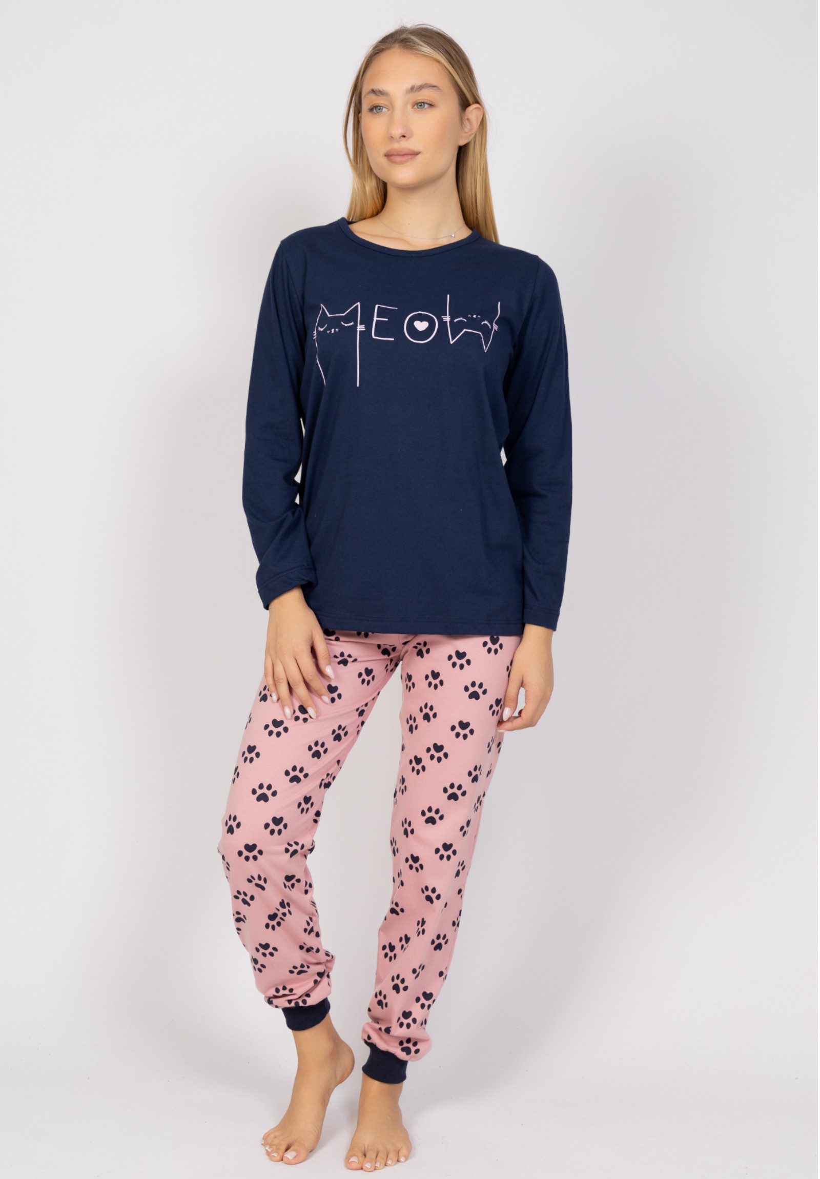Cherry Underwear Πιτζάμα γυναικεία Meow Blue & Pink Cherry CHR24545-Μπλε