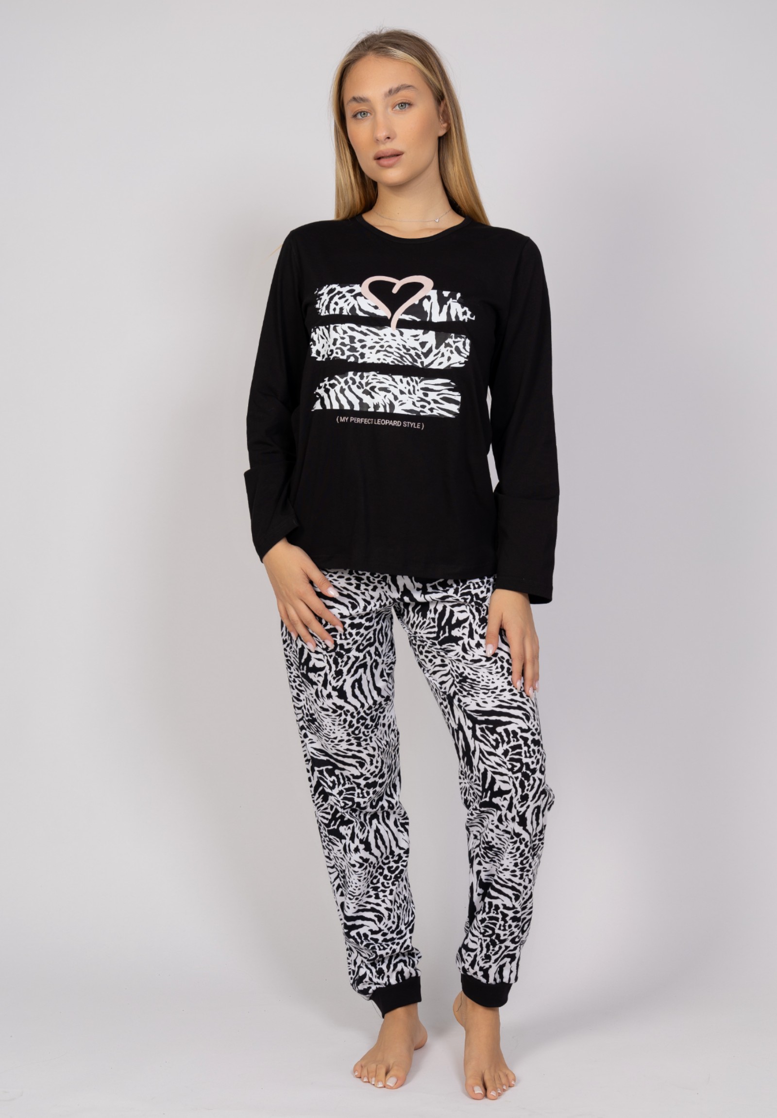 Πιτζάμα γυναικεία Animal Print Heart Cherry CHR24547-Μαύρο φωτογραφία