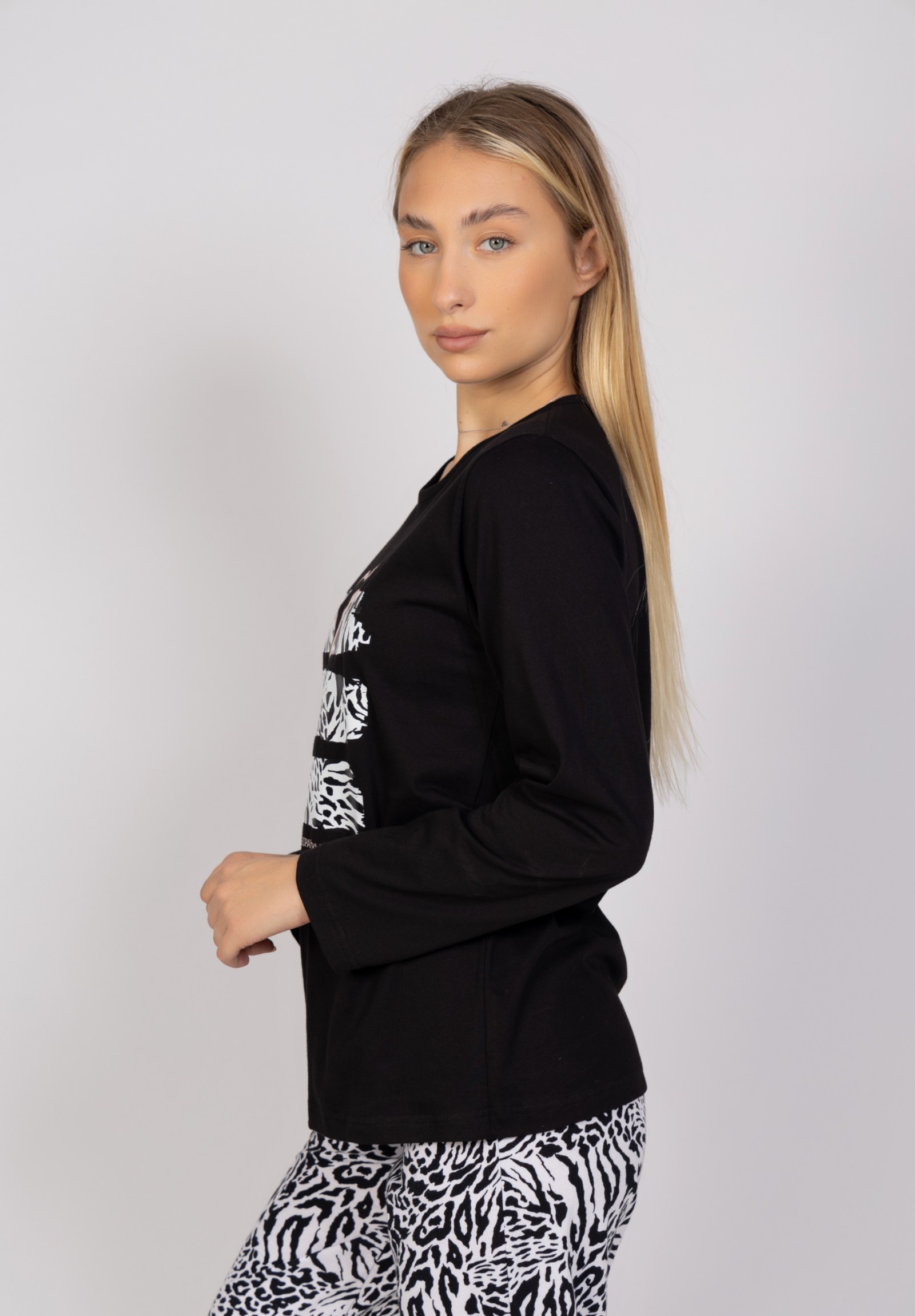 Πιτζάμα γυναικεία Animal Print Heart Cherry CHR24547-Μαύρο φωτογραφία