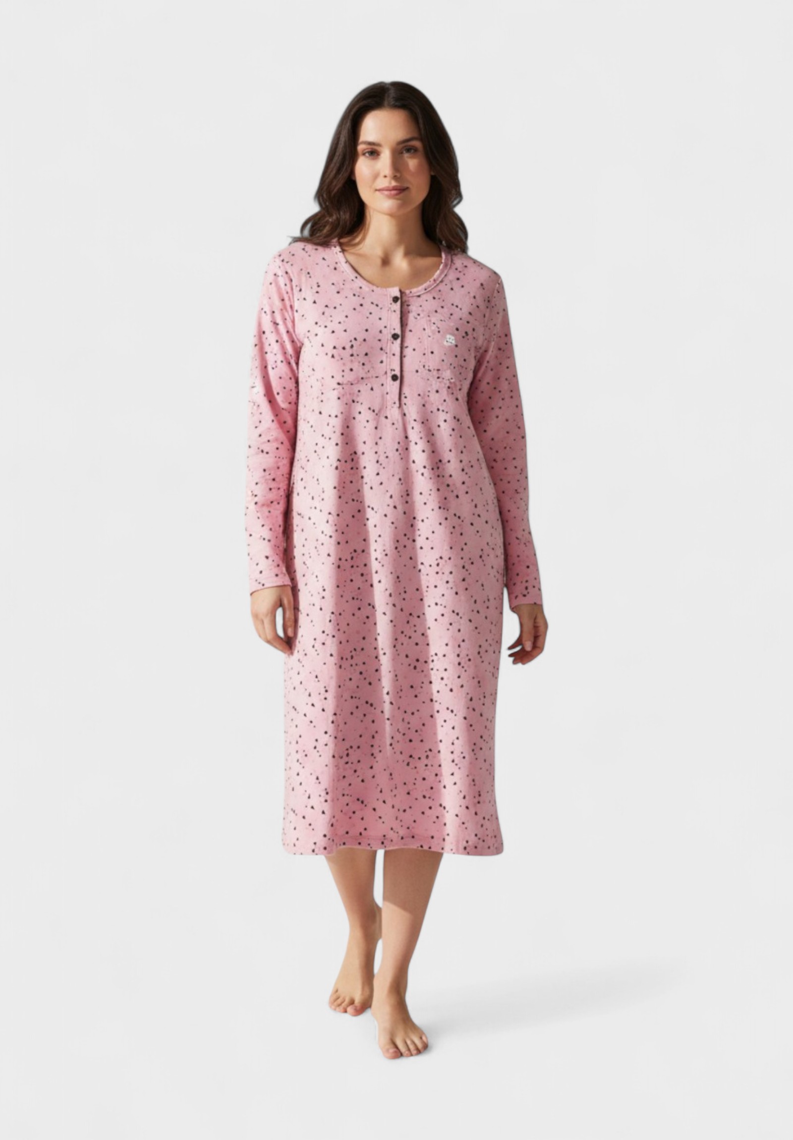 Νυχτικό Γυναικείο Cherry Ροζ με Μακριά Μανίκια και Κουμπιά CHR262619-Ροζ φωτογραφία