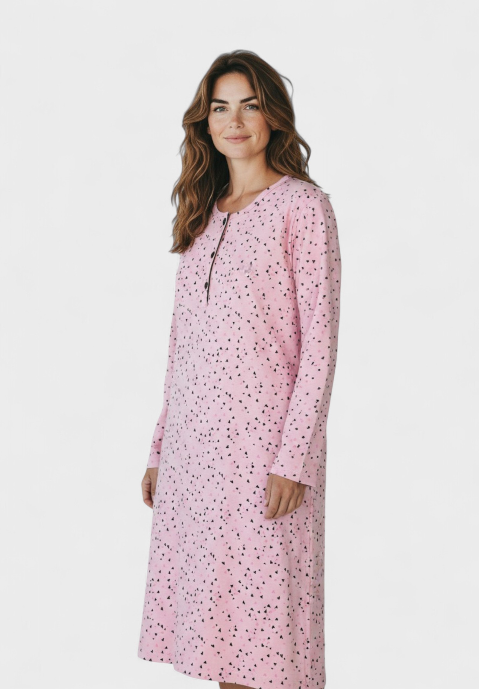 Νυχτικό Γυναικείο Cherry Ροζ με Μακριά Μανίκια και Κουμπιά CHR262619-Ροζ φωτογραφία