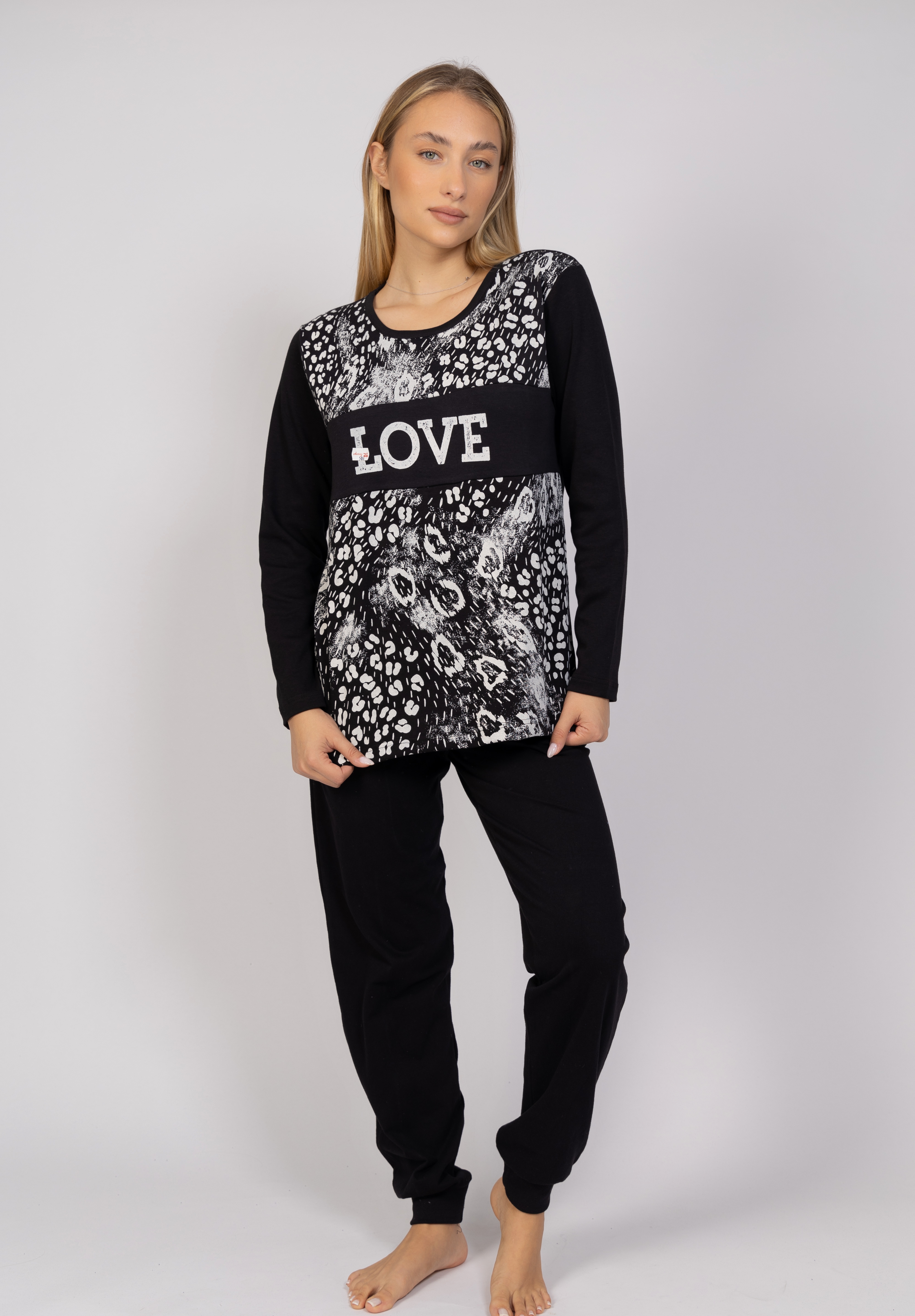  Πιτζάμα γυναικεία Animal Print Love Cherry CHR506-Μαύρο 2025