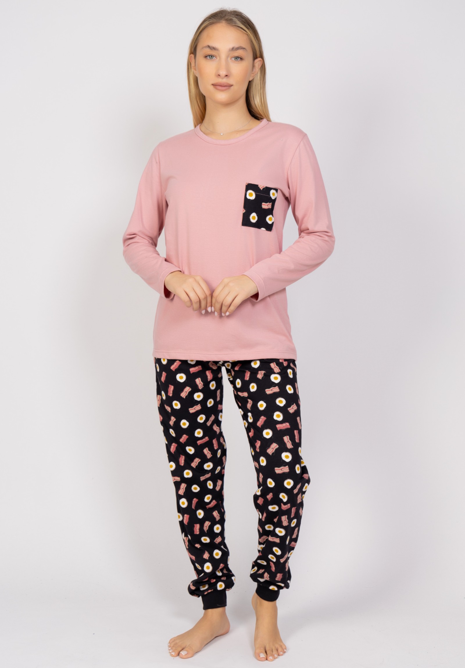 Πιτζάμα γυναικεία Eggs & Bacon Cherry CHR531-Ροζ φωτογραφία