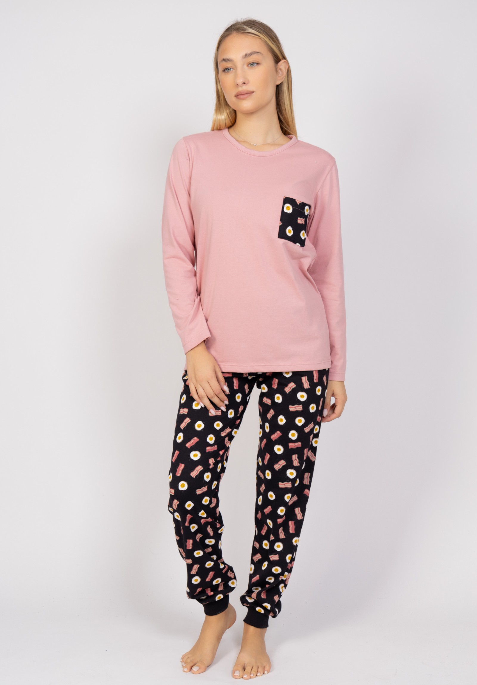 Πιτζάμα γυναικεία Eggs & Bacon Cherry CHR531-Ροζ φωτογραφία