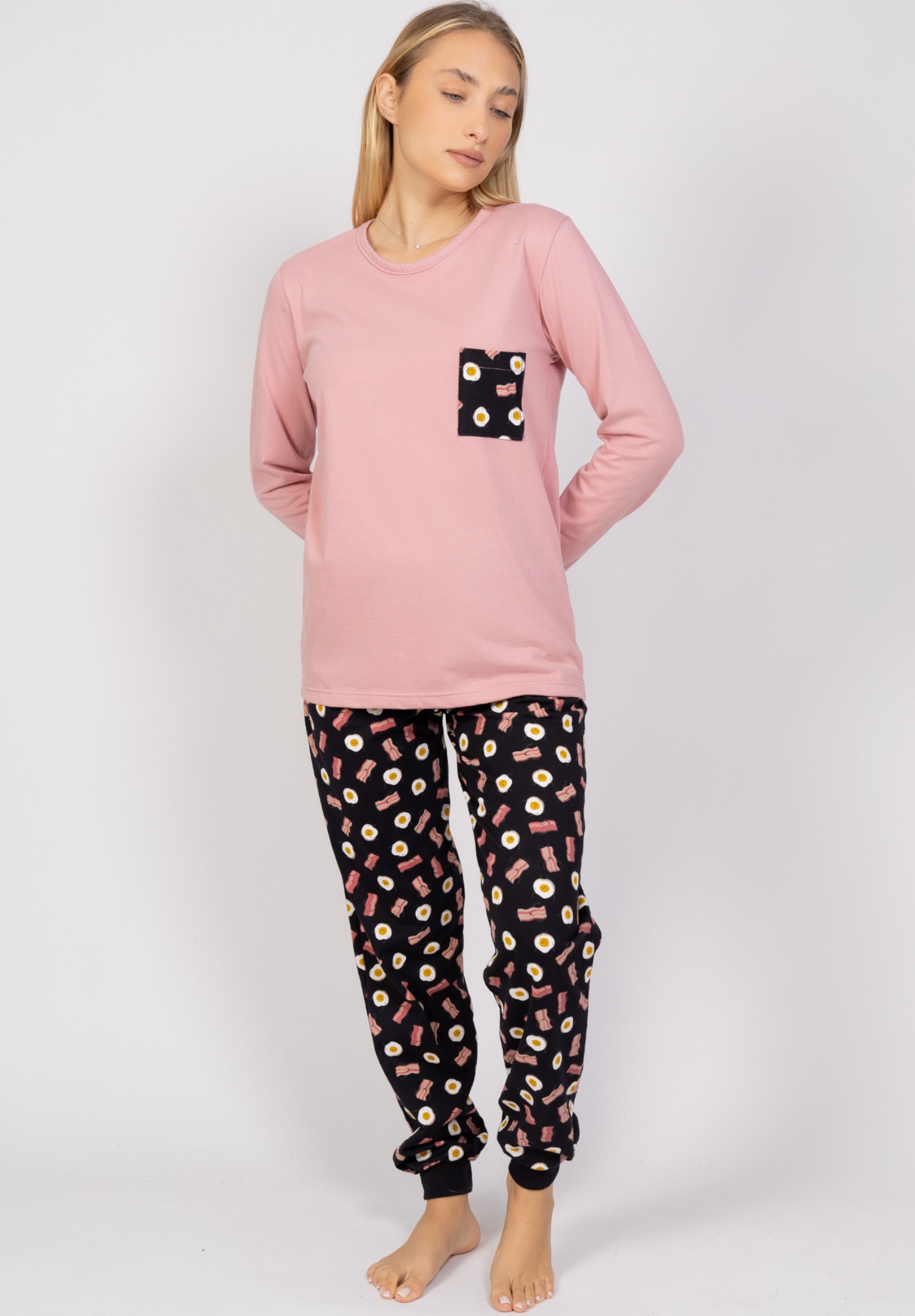 Πιτζάμα γυναικεία Eggs & Bacon Cherry CHR531-Ροζ φωτογραφία