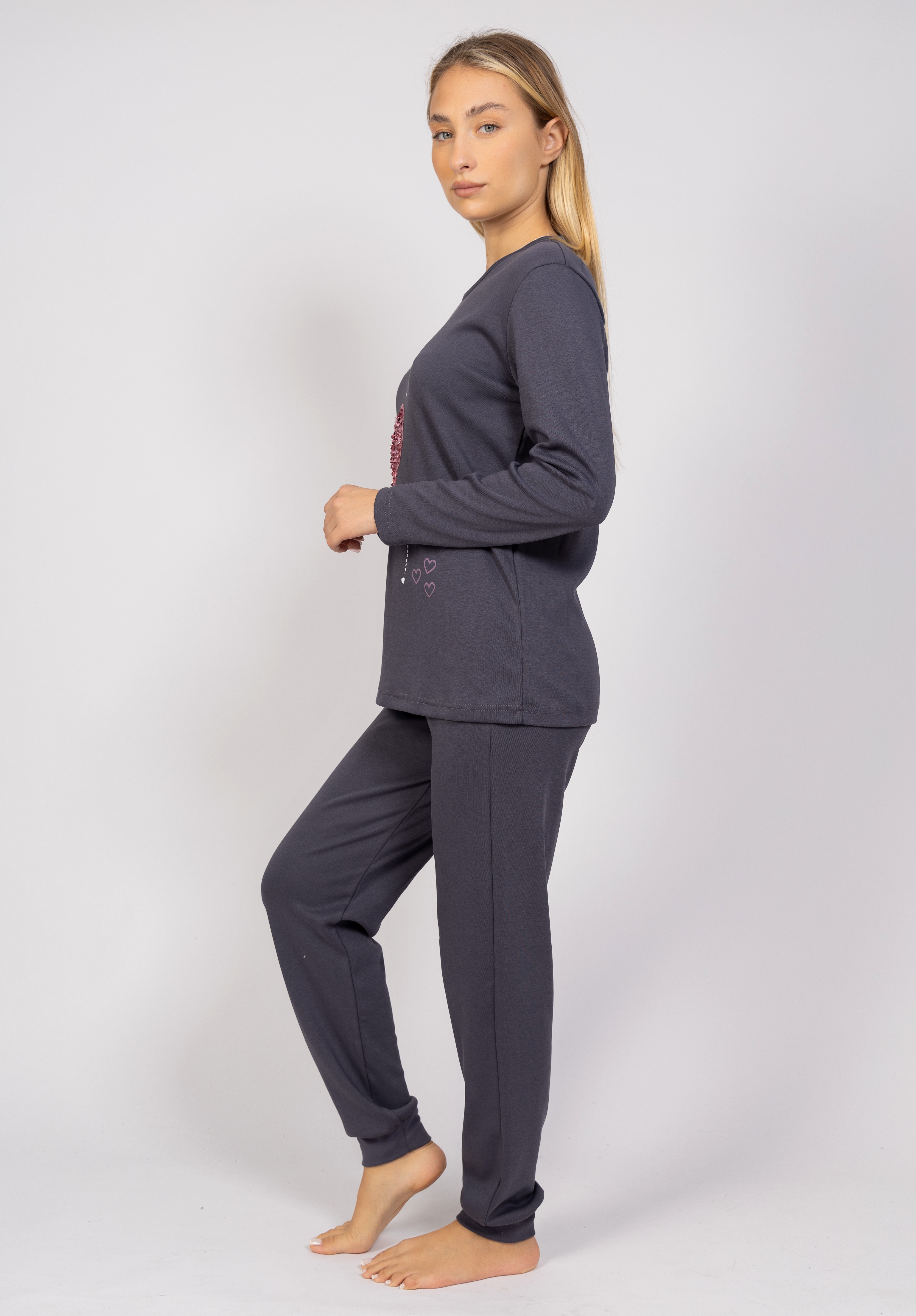 Πιτζάμα γυναικεία με παγιέτες Love Bird Cherry CHR537-Ανθρακί φωτογραφία