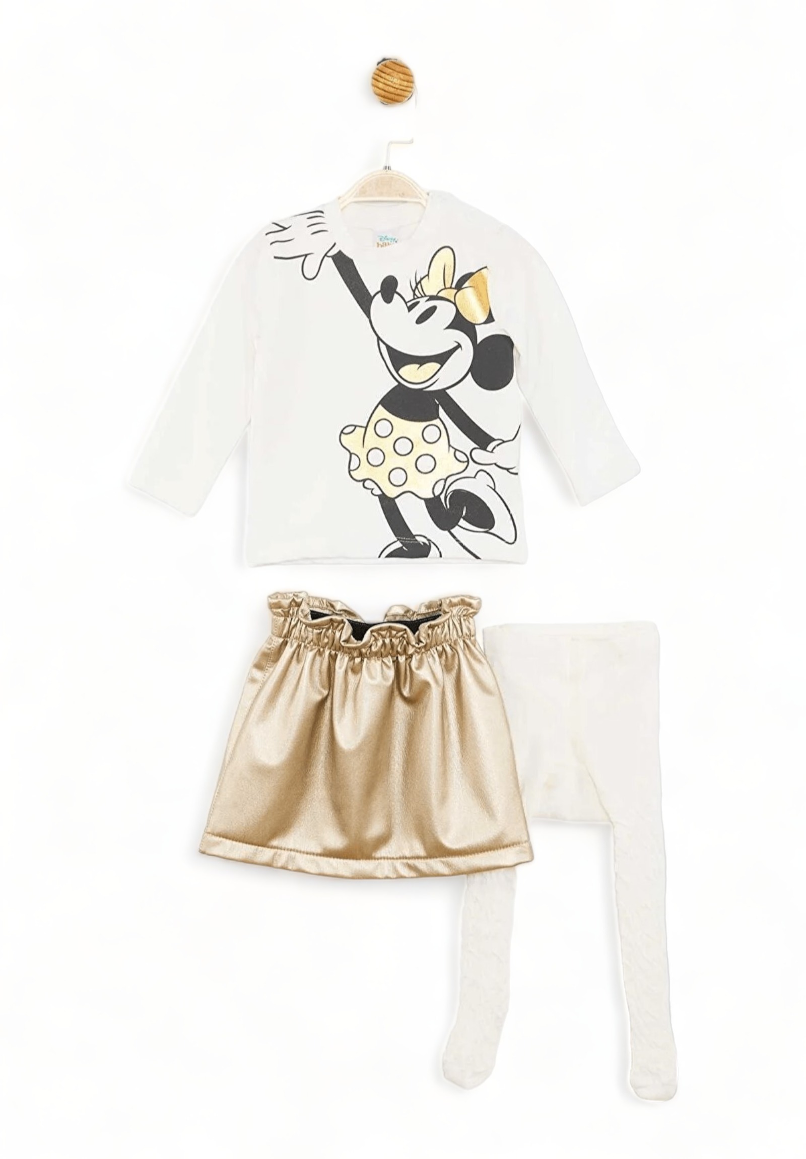 Cimpa Σετ βρεφικό για κορίτσι Cimpa Minnie Mouse με δερματίνη φούστα και καλσόν ΜΝ21213-Εκρού