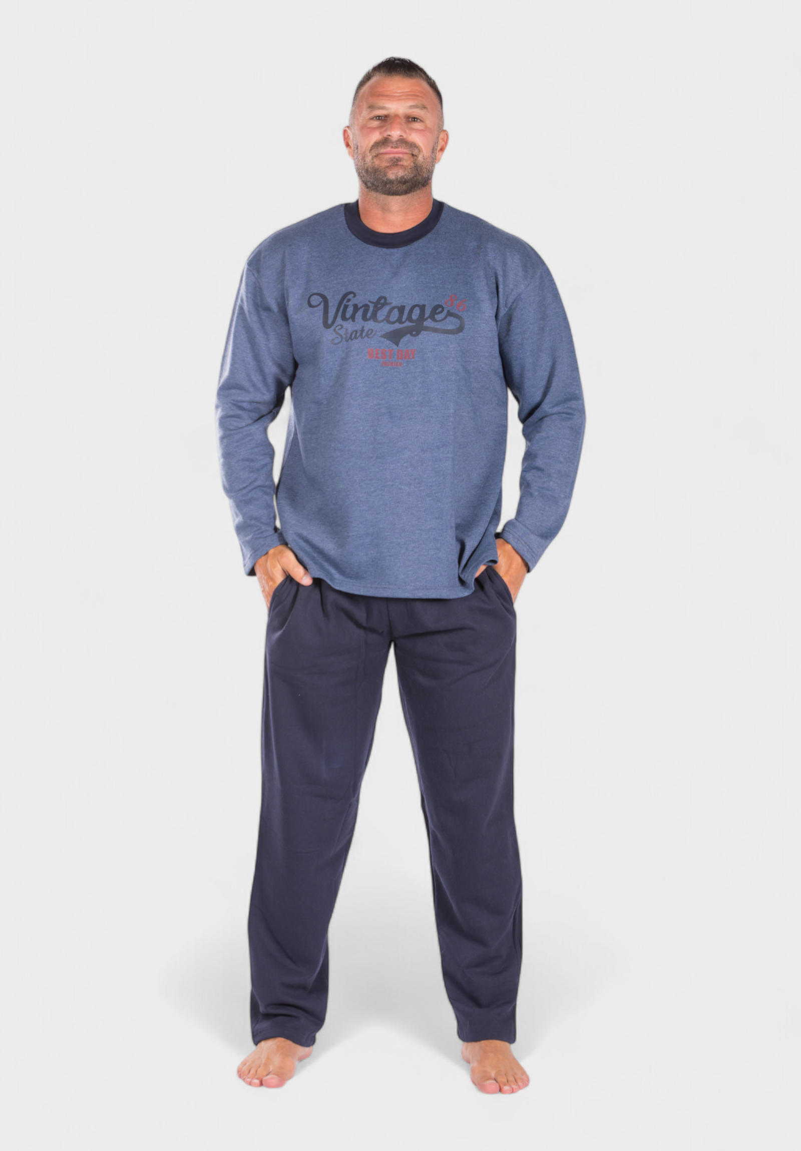 Collection Πιτζάμα ανδρική φούτερ Collection Vintage Blue CL2607-2-Ραφ