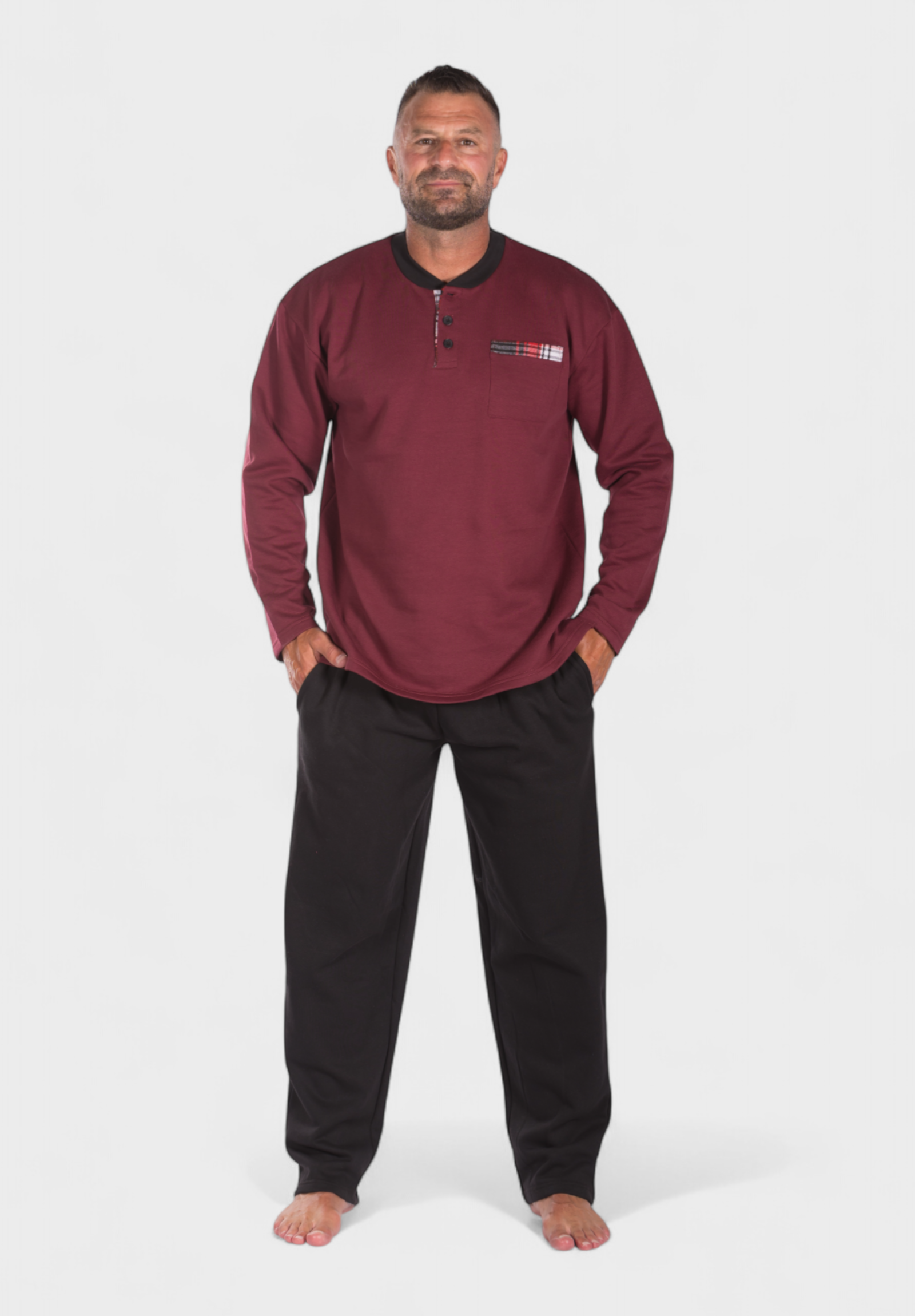 Collection Πιτζάμα ανδρική φούτερ Collection με τσεπάκι Μπορντώ CL26109-1-Μπορντώ