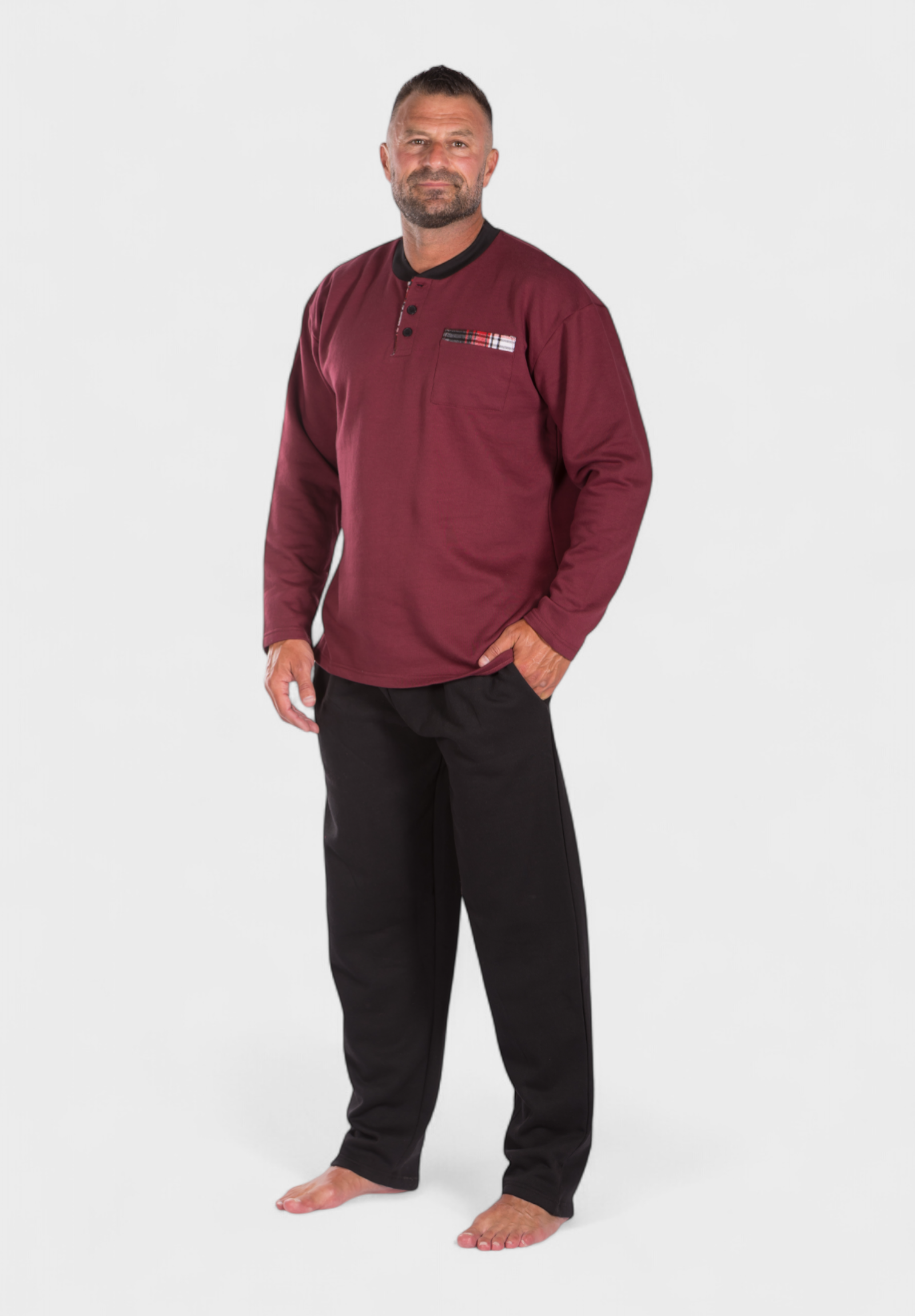 Πιτζάμα ανδρική φούτερ Collection με τσεπάκι Μπορντώ CL26109-1-Μπορντώ φωτογραφία