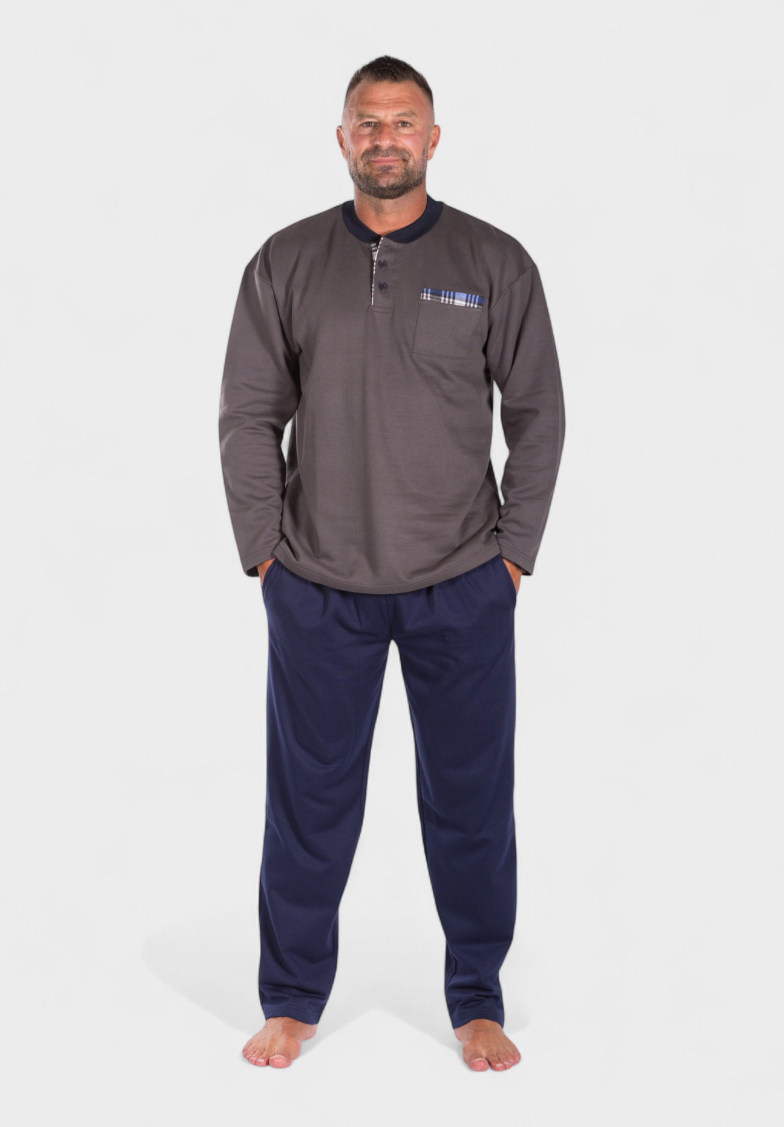 Collection Πιτζάμα ανδρική φούτερ Collection με τσεπάκι Γκρι CL26109-2-Ανθρακί