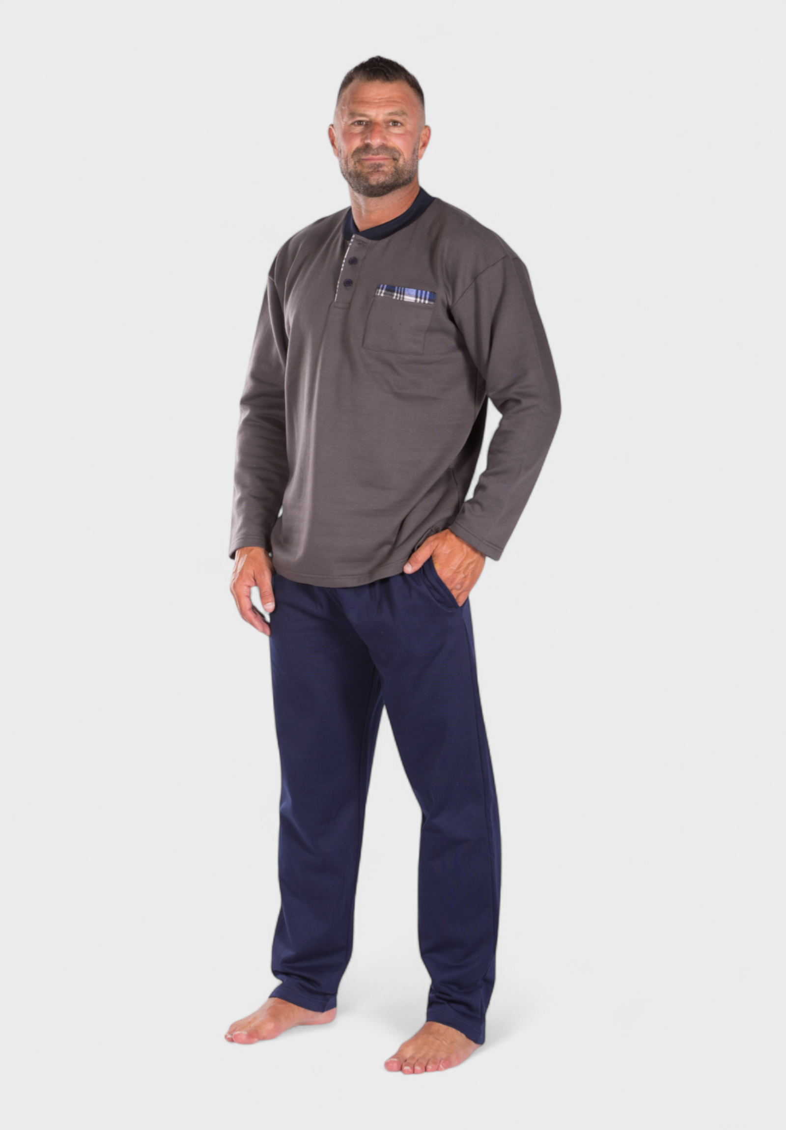 Πιτζάμα ανδρική φούτερ Collection με τσεπάκι Γκρι CL26109-2-Ανθρακί φωτογραφία