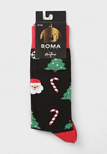 Χριστουγεννιάτικες κάλτσες Soma Socks “Santa & Tree” μαύρες με σχέδιο Άγιο Βασίλη και δέντρο