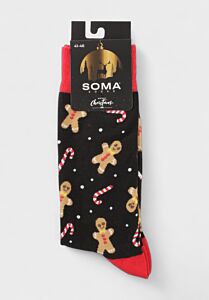 Χριστουγεννιάτικες κάλτσες Soma Socks με σχέδιο gingerbread και candy canes σε μαύρο φόντο