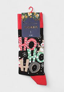 Χριστουγεννιάτικες κάλτσες Soma Socks “Ho Ho Ho Christmas” με Άγιο Βασίλη και χιονάνθρωπο σε μαύρη βάση