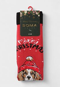 Κάλτσες χριστουγεννιάτικες Soma Socks με σκυλάκι και επιγραφή Merry Christmas