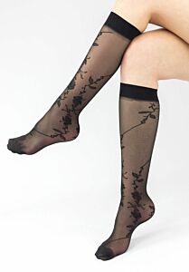 Κάλτσα μέχρι το γόνατο με σχέδιο μαύρο Roses Linea D'oro