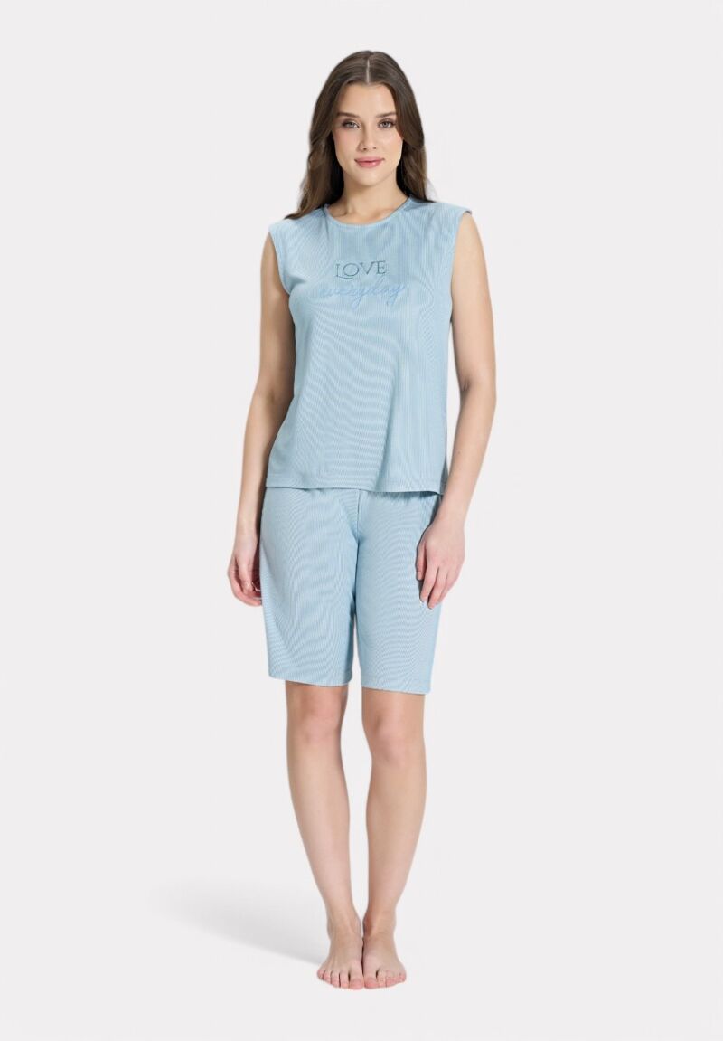 Πιτζάμα Γυναικεία Pijadore Ριπ Μπλε – "Love Everyday