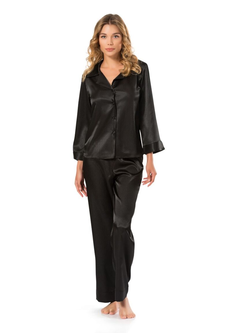 Πιτζάμα γυναικεία σατέν μονόχρωμη με κουμπιά