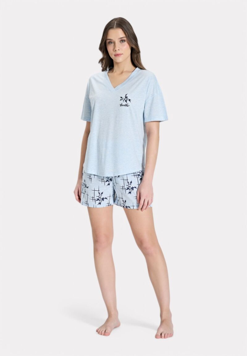 Γυναικεία Καλοκαιρινή Πιτζάμα Breathe 100% Βαμβακερή Pijadore Σιελ