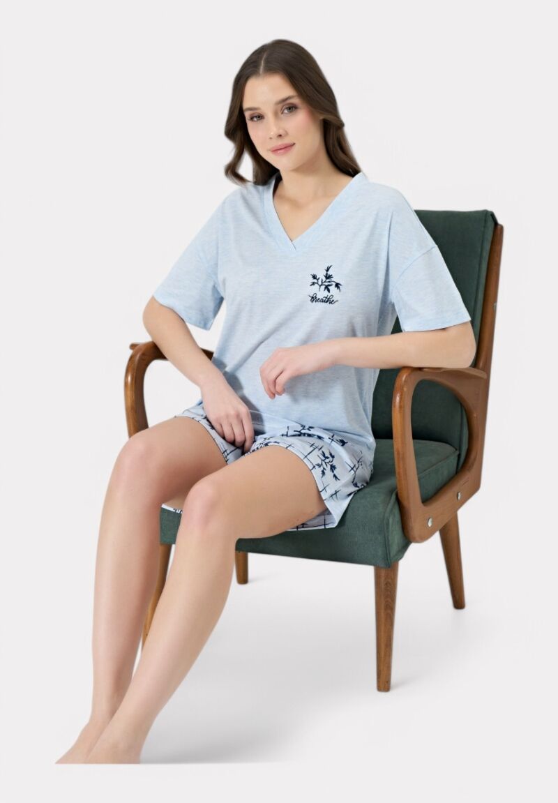 Γυναικεία Καλοκαιρινή Πιτζάμα Breathe 100% Βαμβακερή Pijadore Σιελ