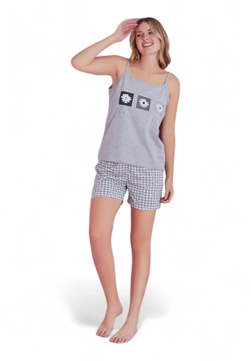 Πιτζάμα γυναικεία με σορτσάκι PijaMood Flower Grey