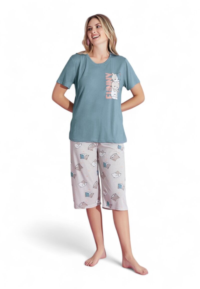 Πιτζάμα γυναικεία με κάπρι PijaMood Cats