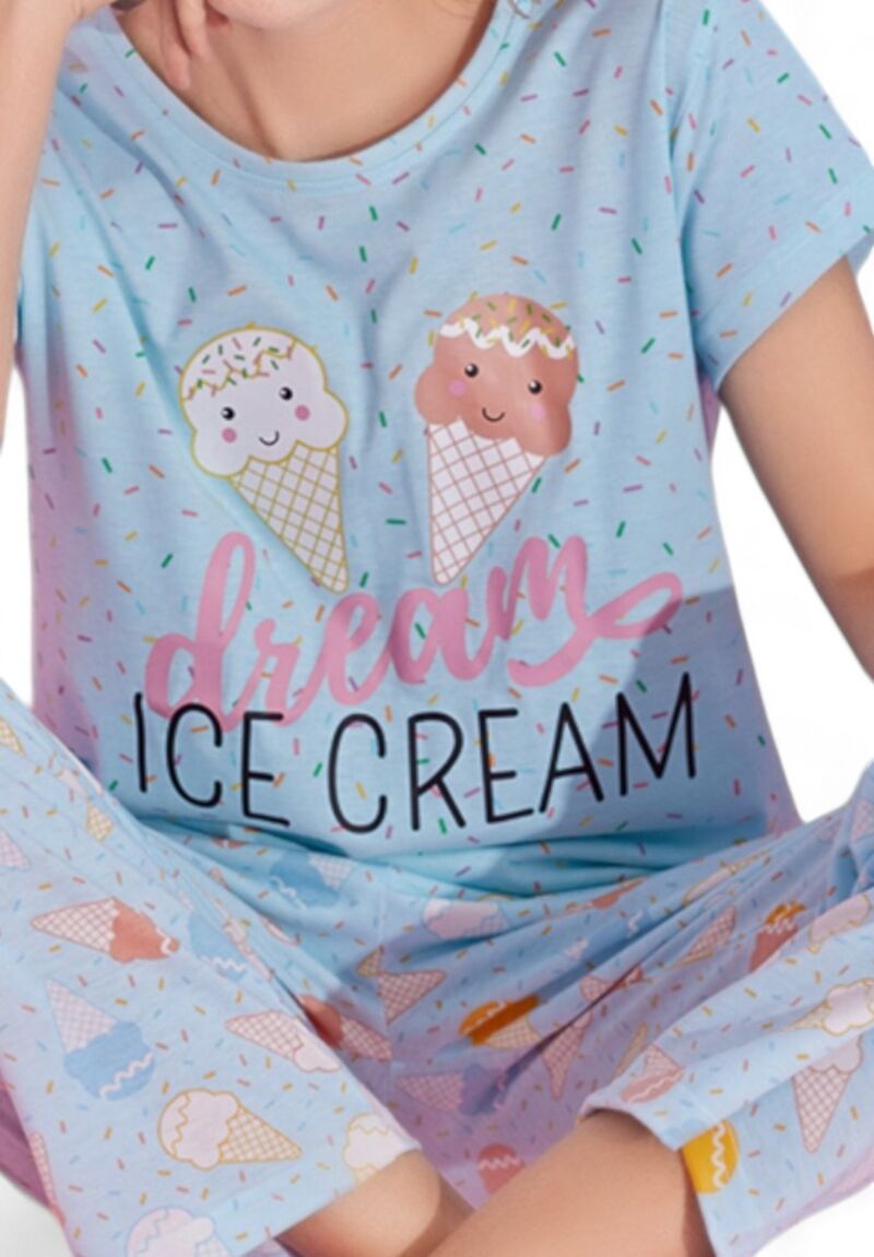 Πιτζάμα γυναικεία μακρύ παντελόνι PijaMood Ice Cream Blue