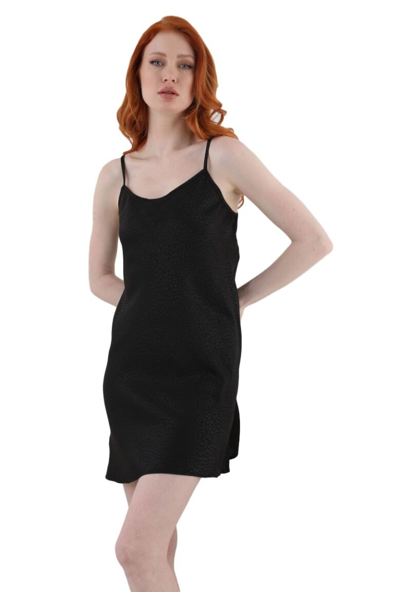 Νυχτικό σατέν Sevim Black Animal Print