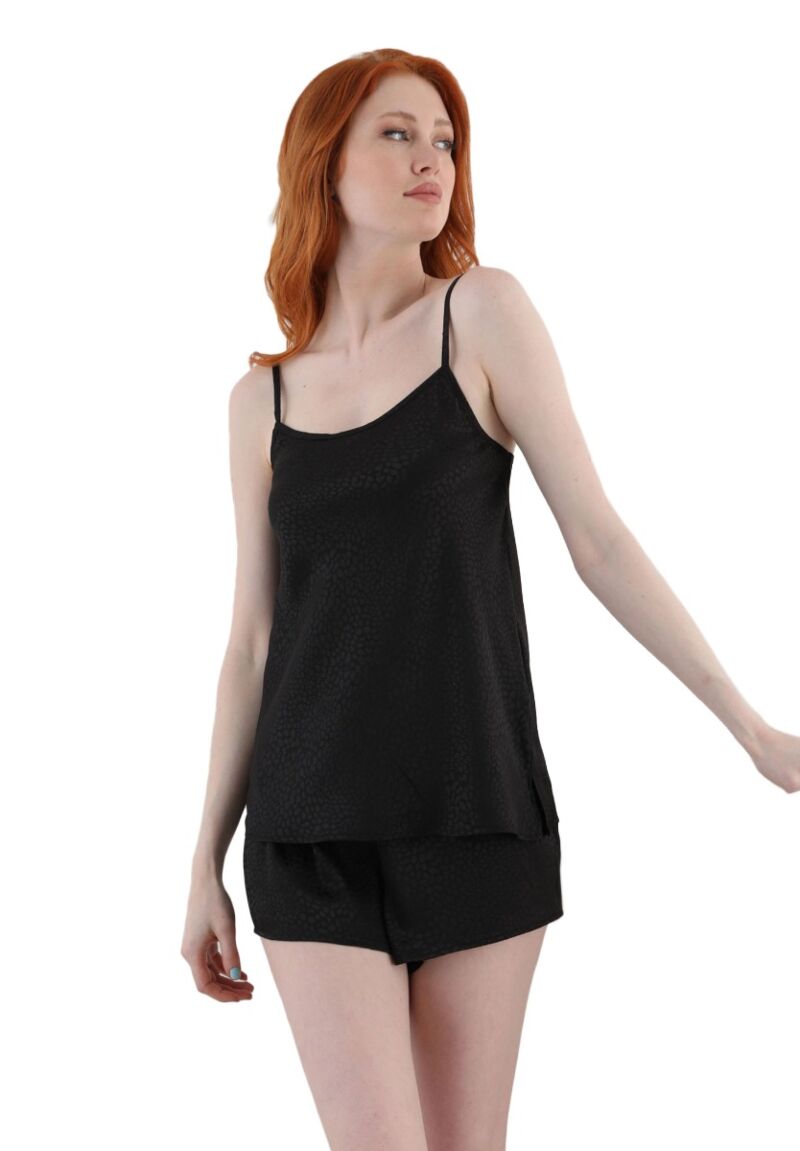 Πιτζάμα γυναικεία με σορτσάκι σατέν Black Animal Print