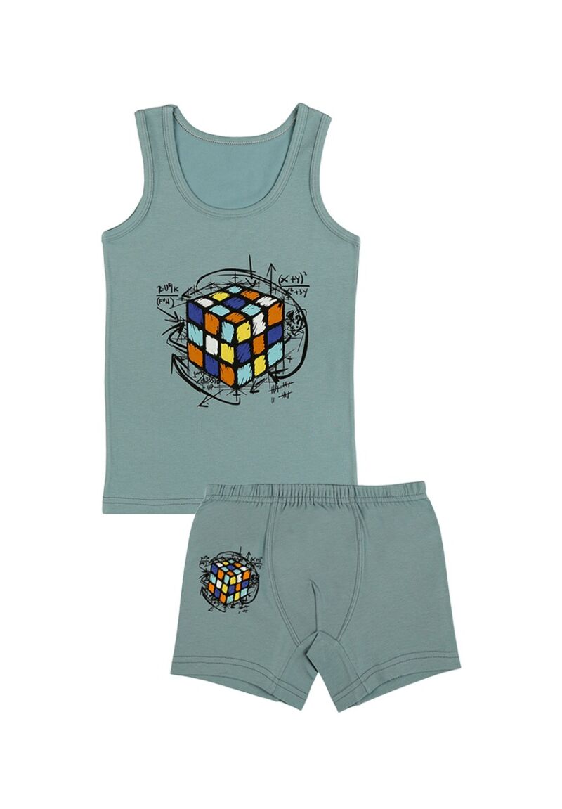 Σετ φανελάκι μποξεράκι παιδικό Cube Πετρόλ