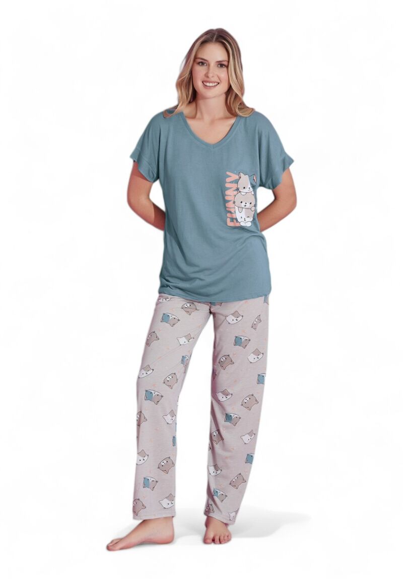 Πιτζάμα γυναικεία μακρύ παντελόνι PijaMood Cats