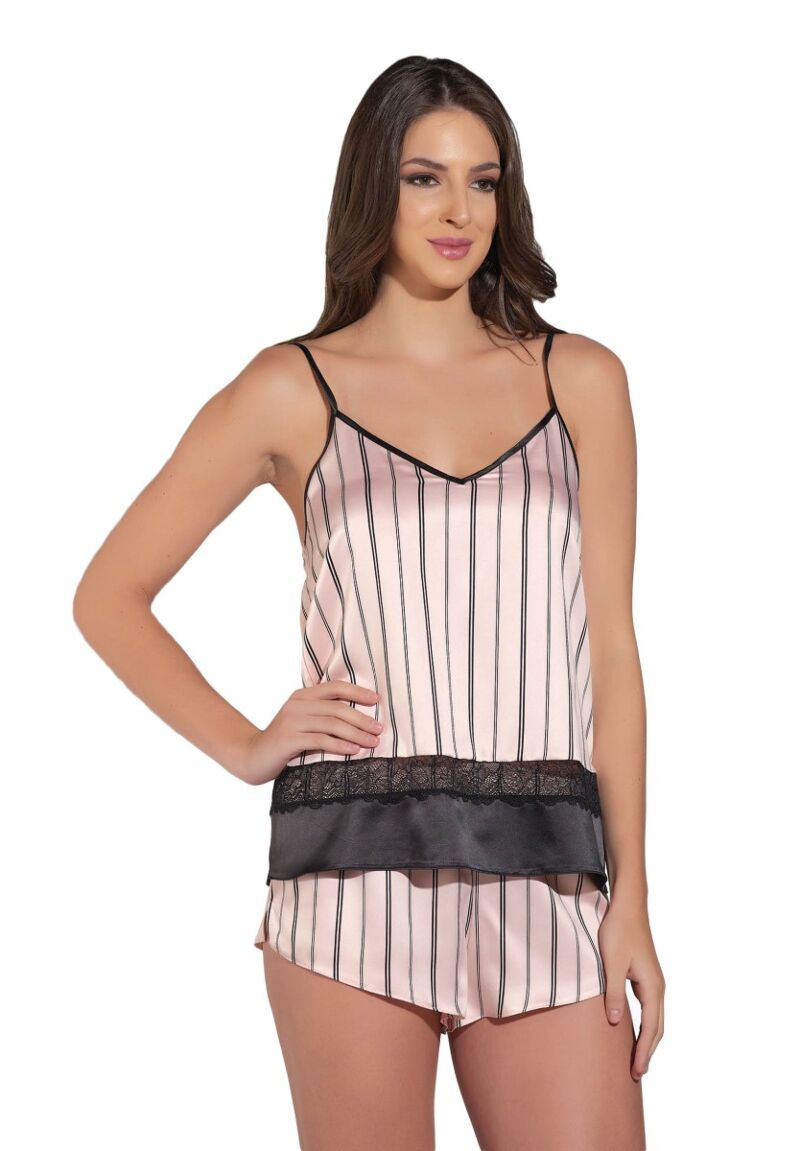 Πιτζάμα γυναικεία με σορτσάκι σατέν Pink Stripes
