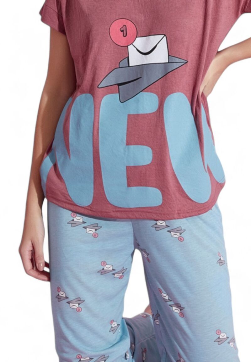 Πιτζάμα γυναικεία μακρύ παντελόνι PijaMood Letter