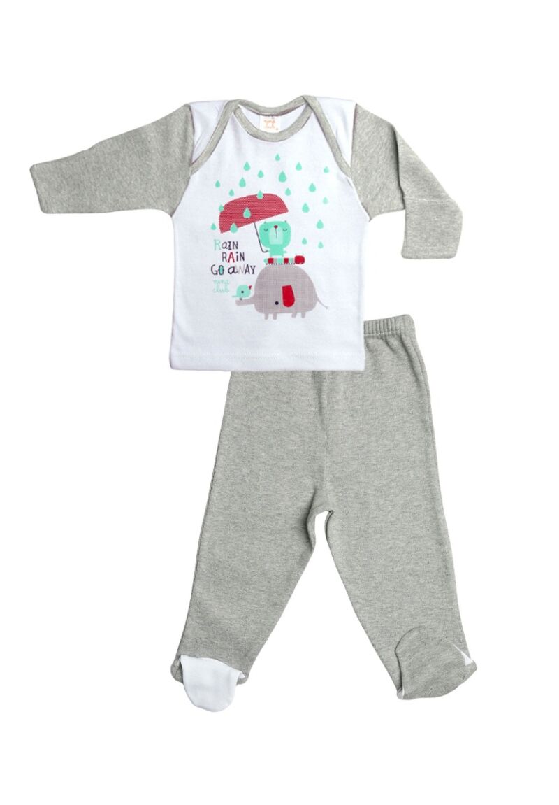 Πιτζάμα Βρεφική με κλειστό ποδαράκι Nina Club Γκρί  
