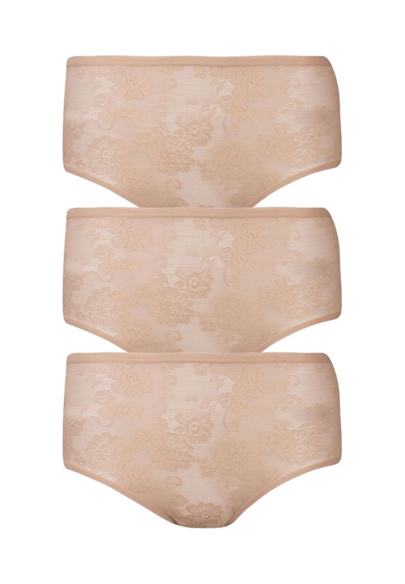 Σλιπ Midi ψηλοκάβαλο με δαντέλα Beige 3 Τεμ.