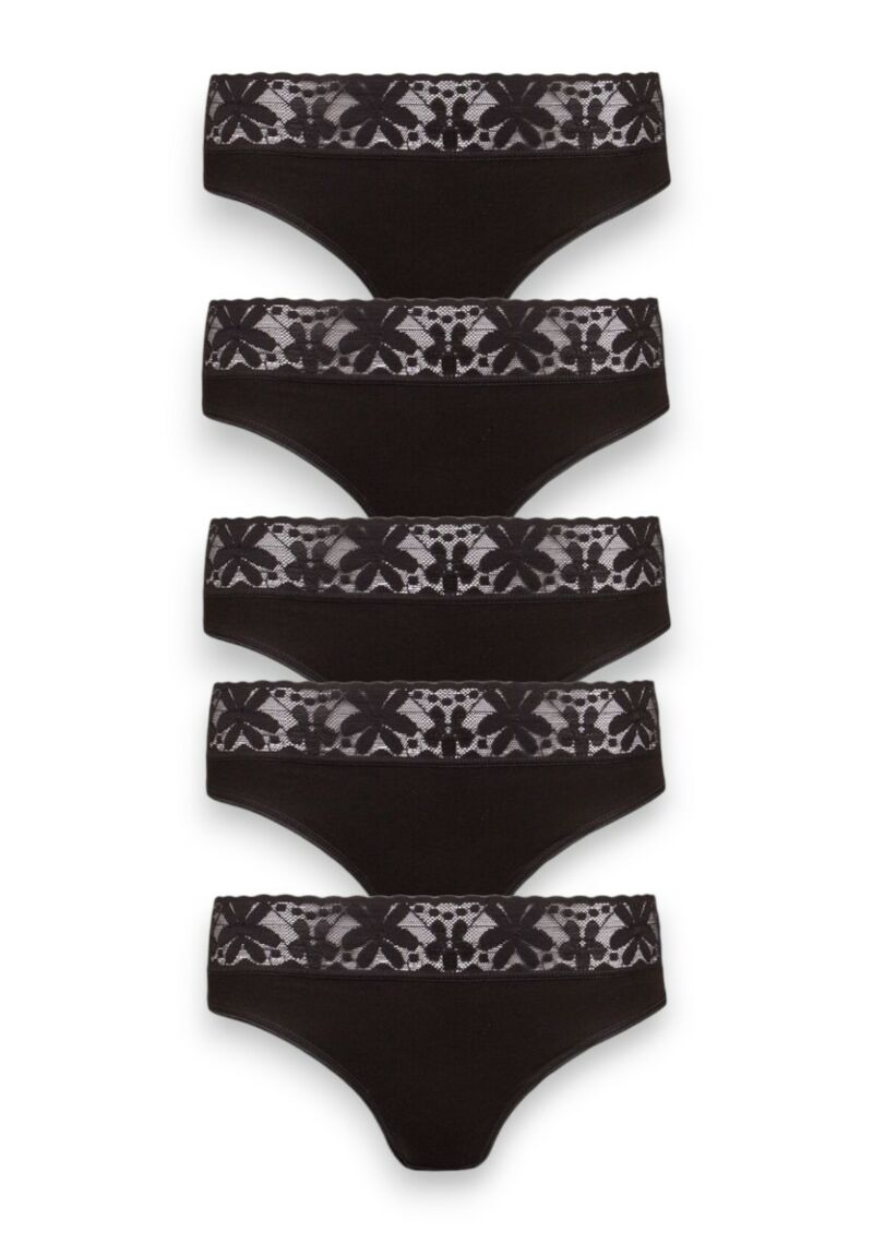 Σλιπ γυναικεία ψηλόμεσα με δαντέλα Cyra Black 5 Τεμ.