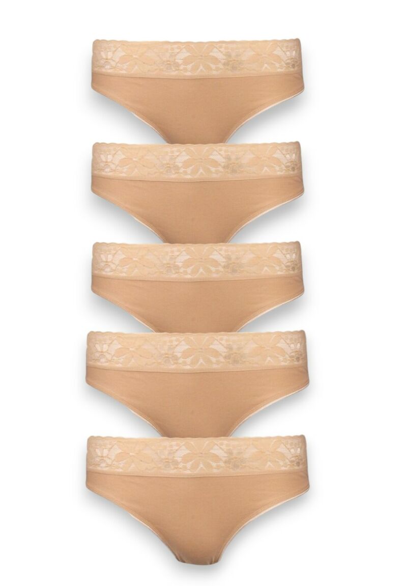 Σλιπ γυναικεία ψηλόμεσα με δαντέλα Cyra Beige 5 Τεμ.