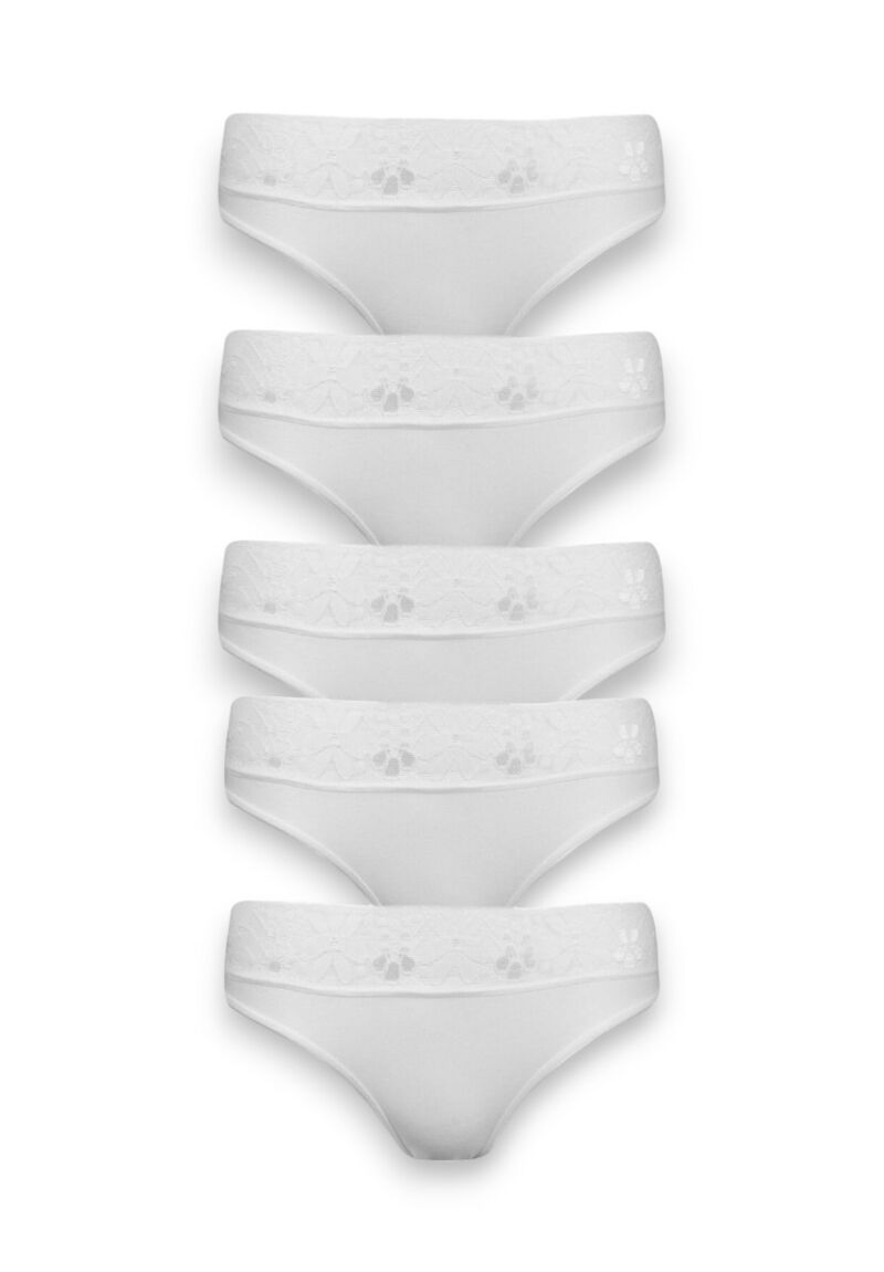 Σλιπ γυναικεία ψηλόμεσα με δαντέλα Cyra White 5 Τεμ.
