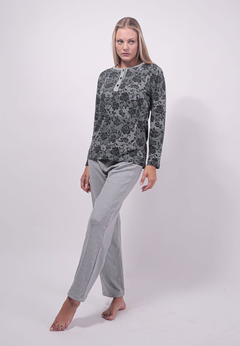  Πιτζάμα γυναικεία με κουμπιά Grey Elegance Cherry Underwear