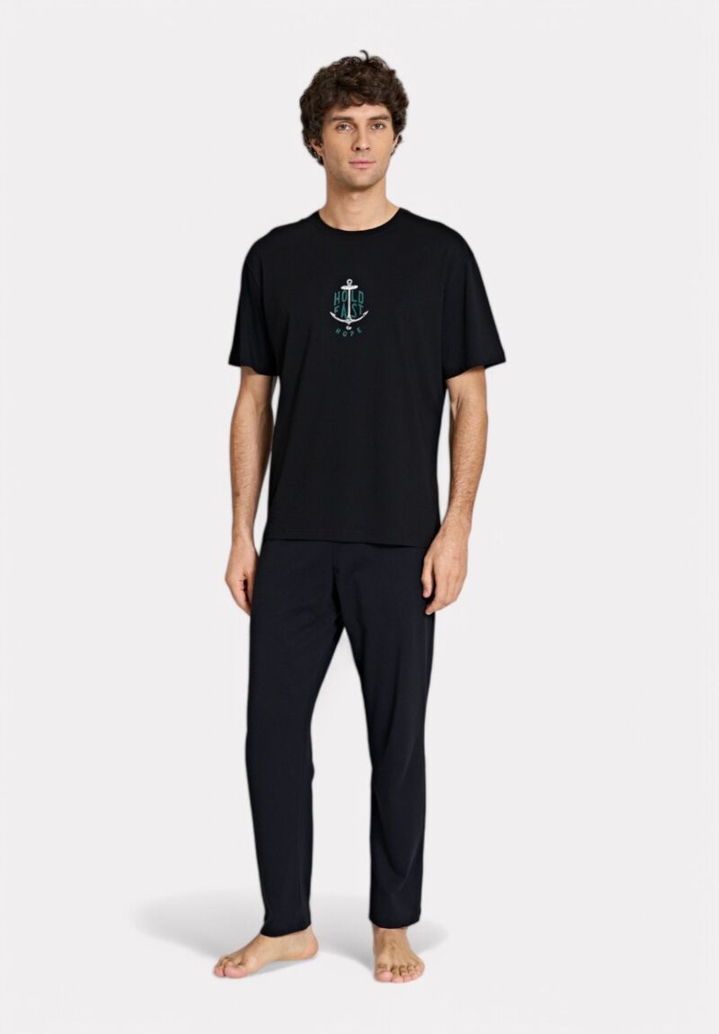 Ανδρική Πιτζάμα Καλοκαιρινή Pijadore Hold Fast Μαύρη