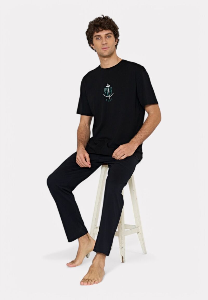 Ανδρική Πιτζάμα Καλοκαιρινή Pijadore Hold Fast Μαύρη