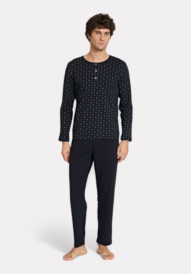 Pijadore Μαύρη Ανδρική Πιτζάμα με Σχέδιο – Μακρυμάνικη