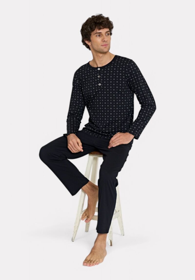Pijadore Μαύρη Ανδρική Πιτζάμα με Σχέδιο – Μακρυμάνικη