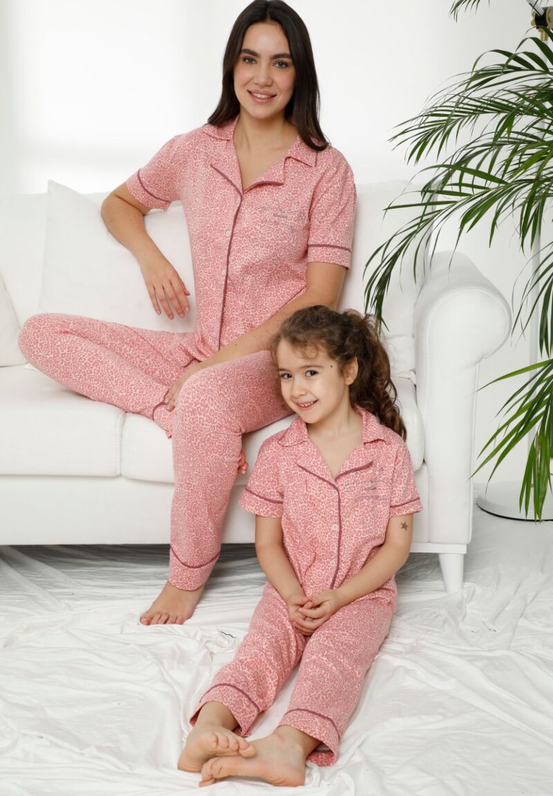 Πιτζάμα παιδική με κουμπιά Pink Leopard
