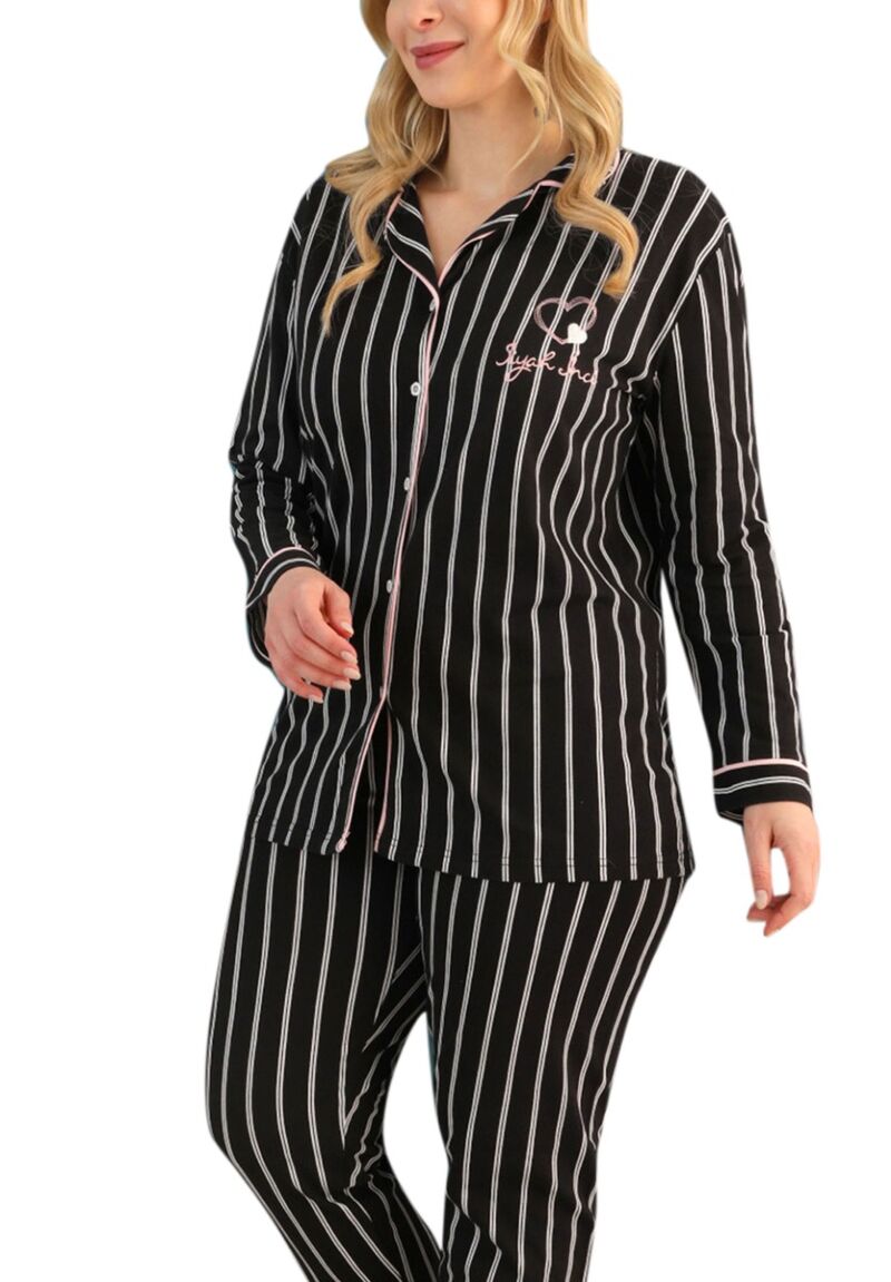 Πιτζάμα γυναικεία Plus Size πικέ με ριγές