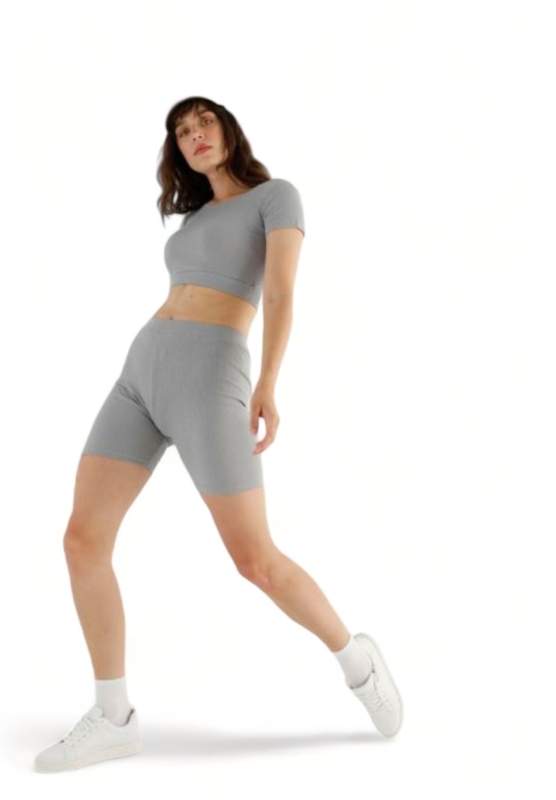 Σετ κολάν Biker SiyahInci με crop top rib cloudy sky